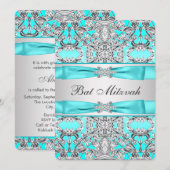 Teal Blue Bat Mitzvah Kaart (Voorkant / Achterkant)