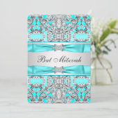 Teal Blue Bat Mitzvah Kaart (Staand voorkant)