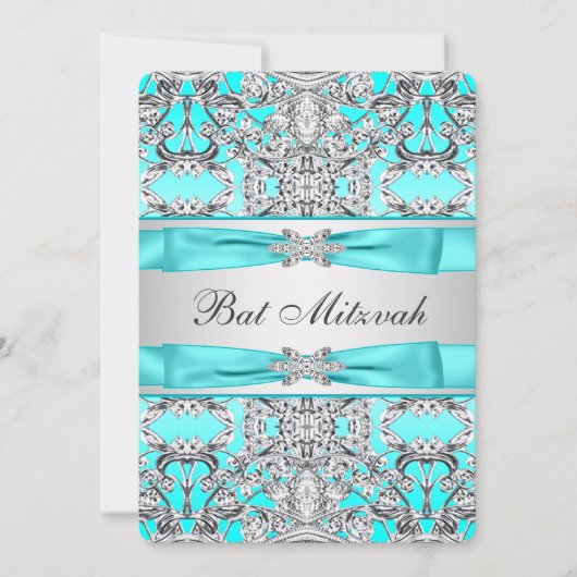 Teal Blue Bat Mitzvah Kaart (Voorkant)