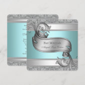 Teal Blue Bat Mitzvah Kaart (Voorkant / Achterkant)