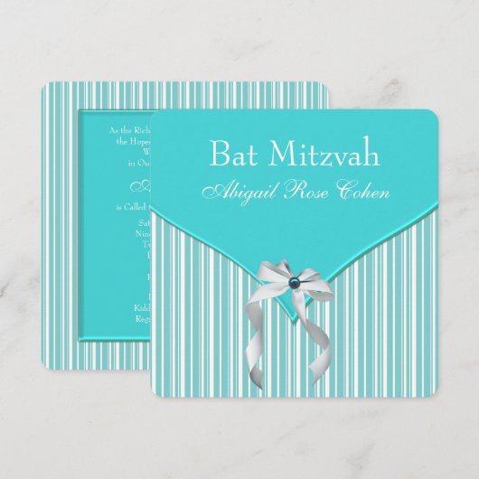 Teal Blue Bat Mitzvah Kaart (Voorkant / Achterkant)