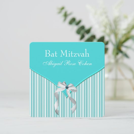 Teal Blue Bat Mitzvah Kaart (Staand voorkant)