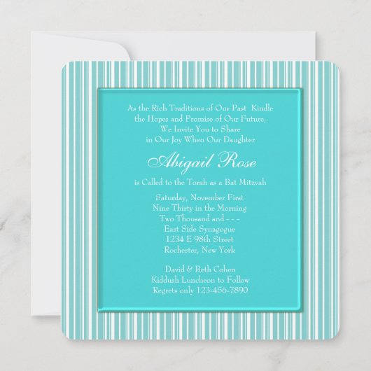 Teal Blue Bat Mitzvah Kaart (Achterkant)