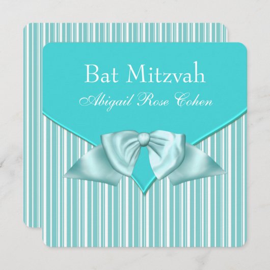 Teal Blue Bat Mitzvah Kaart (Voorkant / Achterkant)
