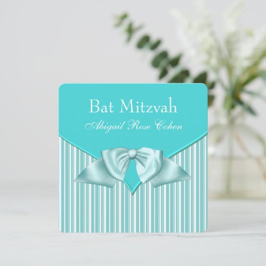 Teal Blue Bat Mitzvah Kaart (Staand voorkant)