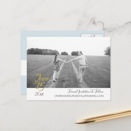 Teal Blue Boeket Bruiloft Suite Save The Date Briefkaart (Voorkant / Achterkant in situ)