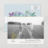 Teal Blue Boeket Bruiloft Suite Save The Date Briefkaart (Voorkant / Achterkant)