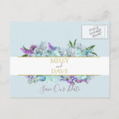 Teal Blue Boeket Bruiloft Suite Save The Date Briefkaart (Achterkant)