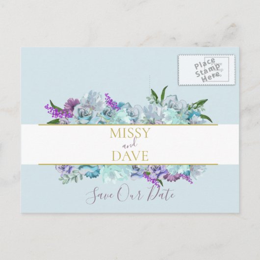 Teal Blue Boeket Bruiloft Suite Save The Date Briefkaart (Achterkant)