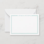 Teal Blue Border Minimalist Name Monogram Notitiekaartje (Voorkant)