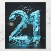 Teal Blue Crystal Faceted 21st Birthday Party Wijn Etiket (Enkel label)