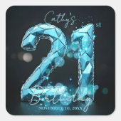 Teal Blue Crystal Glam Sparkle 21st Birthday Party Vierkante Sticker (Voorkant)