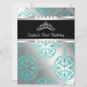 Teal Blue Damast Tiara Prinses Eerste Verjaardag P Kaart (Voorkant)