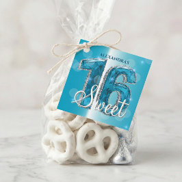 Teal Blue Diamond Gemstone Sweet 16 Birthday Party Bedankjes Labels