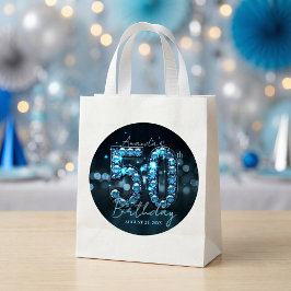 Teal Blue Diamonds & Black Glamorous 50th Birthday Ronde Sticker