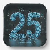 Teal Blue Diamonds Glamorous 25th Birthday Party Papieren Bordje (Voorkant)