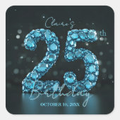 Teal Blue Diamonds Glamour 25th Birthday Party Vierkante Sticker (Voorkant)