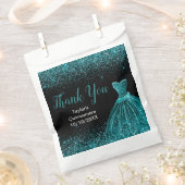 Teal Blue Dress Faux Glitter Quinceanera Bedankzakje (Geknipt)