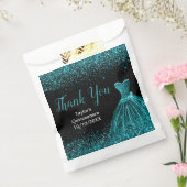 Teal Blue Dress Faux Glitter Quinceanera Bedankzakje (Gezegeld)