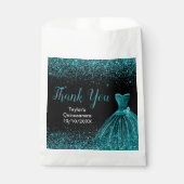 Teal Blue Dress Faux Glitter Quinceanera Bedankzakje (Voorkant)