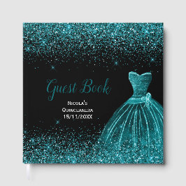 Teal Blue Dress Faux Glitter Quinceanera Gastenboek