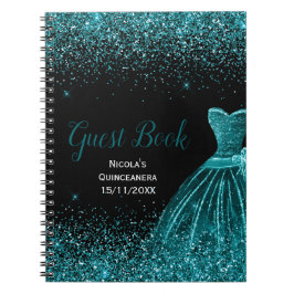 Teal Blue Dress Faux Glitter Quinceanera Guest  Notitieboek