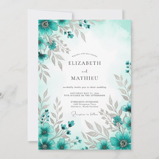 Teal Blue Exquisite Spring Wedding Kaart (Voorkant)