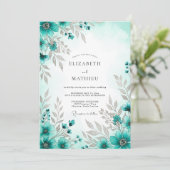 Teal Blue Exquisite Spring Wedding Kaart (Staand voorkant)