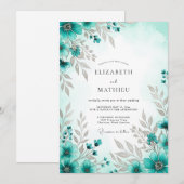 Teal Blue Exquisite Spring Wedding Kaart (Voorkant / Achterkant)