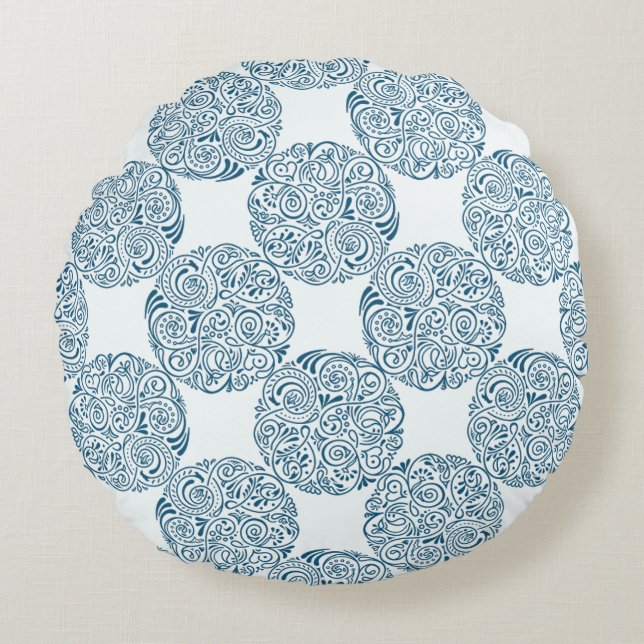 Teal Blue Garden Elegance Round Pillow Rond Kussen (Voorkant)