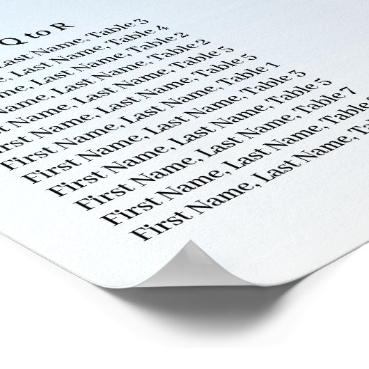 Teal Blue Glitter Birthday Alphabetic Seating Plan Poster (Hoek)