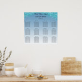 Teal Blue Glitter Birthday Alphabetic Seating Plan Poster (Keuken)