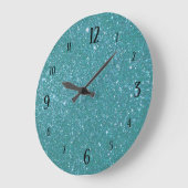 Teal Blue Glitter Glam with Black Numbers Grote Klok (Hoek)