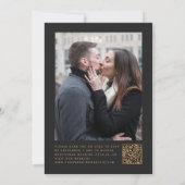 Teal Blue Gold Agate Dark Photo QR Code Wedding Kaart (Achterkant)