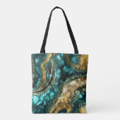 Teal Blue Gold Agate Geode Marble Monogram Name Tote Bag (Achterkant)