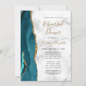 Teal Blue Gold Agate Wedding Rehearsal Dinner Kaart (Voorkant)