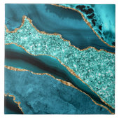 Teal Blue Gold Glitter Marble Ceramic Tile Tegeltje (Voorkant)