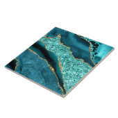 Teal Blue Gold Glitter Marble Ceramic Tile Tegeltje (Zijkant)