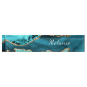 Teal Blue Gold Marble Turquoise Desk Name Plate Naambordje (Voorkant)