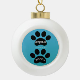 Teal Blue Gradient Paw Print Remembrance Keramische Bal Ornament