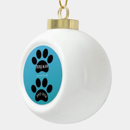 Teal Blue Gradient Paw Print Remembrance Keramische Bal Ornament (Rechts)