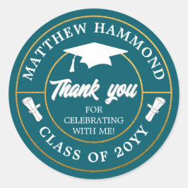 Teal Blue Graduating Class Thank You Grad Cap Ronde Sticker