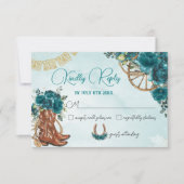 Teal Blue Green Floral Charro Quinceañera Reply RSVP Kaartje (Voorkant)