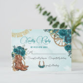 Teal Blue Green Floral Charro Quinceañera Reply RSVP Kaartje (Staand voorkant)