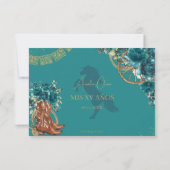 Teal Blue Green Floral Charro Quinceañera Reply RSVP Kaartje (Achterkant)