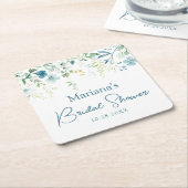 Teal Blue Green Floral Kartonnen Onderzetters (Schuin)