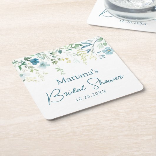 Teal Blue Green Floral Kartonnen Onderzetters (Schuin)