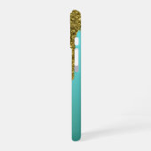 Teal Blue Green - Gold Glitter Drips Personalized iPhone 16 Hoesje (Linkerkant)