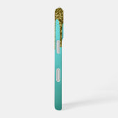 Teal Blue Green - Gold Glitter Drips Personalized iPhone 16 Hoesje (Rechterkant)
