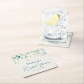 Teal Blue Green Ivory Floral Kartonnen Onderzetters (Insitu)